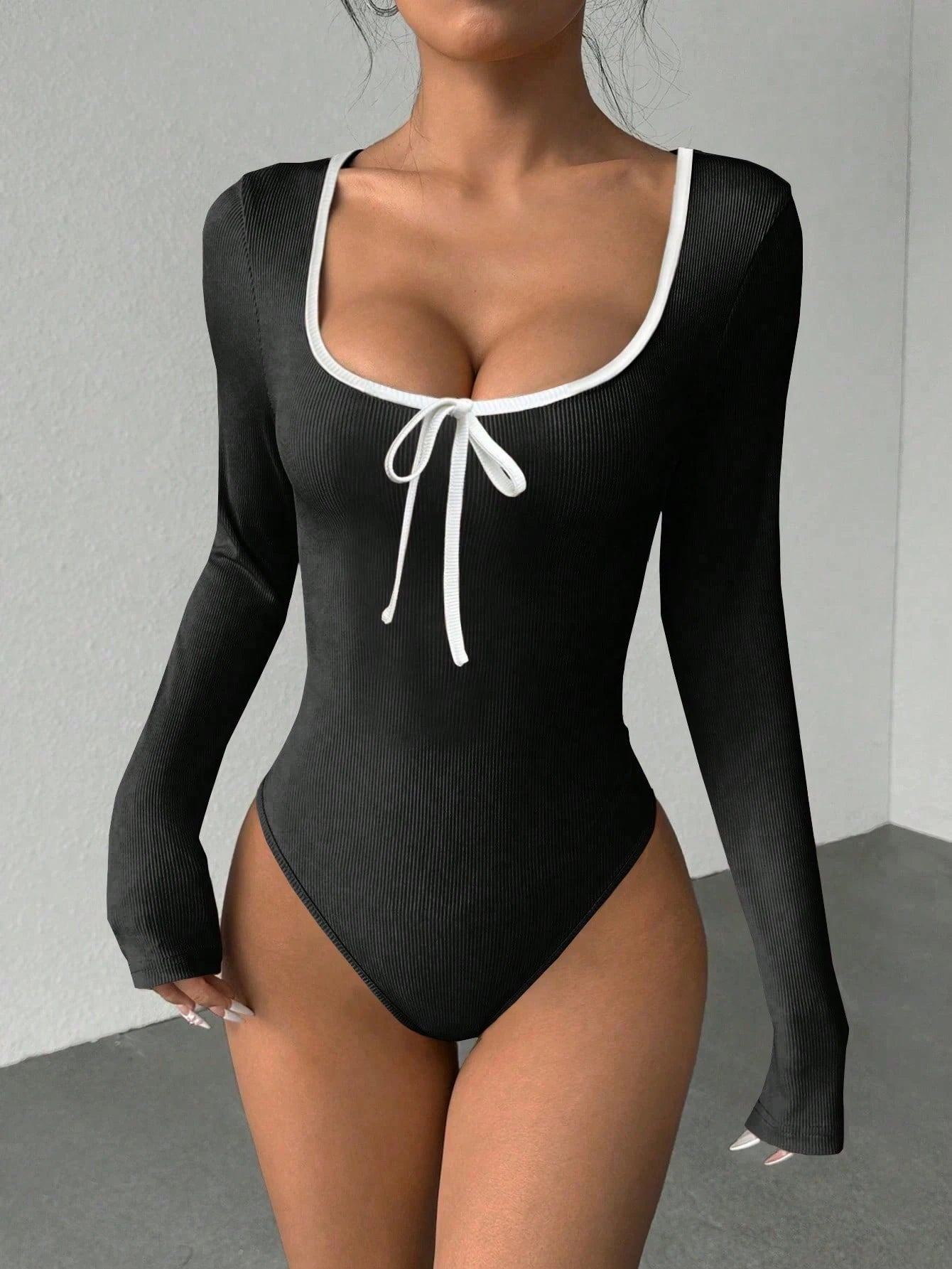 U-Neck Bow Long Sleeve Bodysuit