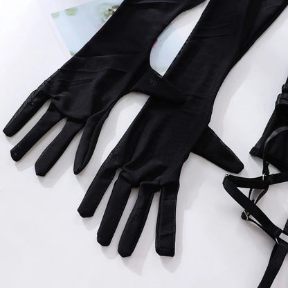 Sheer Mesh Bodysuit With Gloves  Set