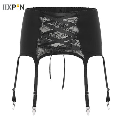 Floral Lace Front Lace-up Garter Belt
