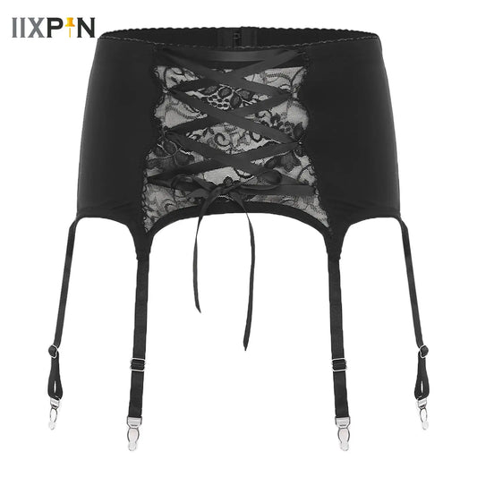 Floral Lace Front Lace-up Garter Belt
