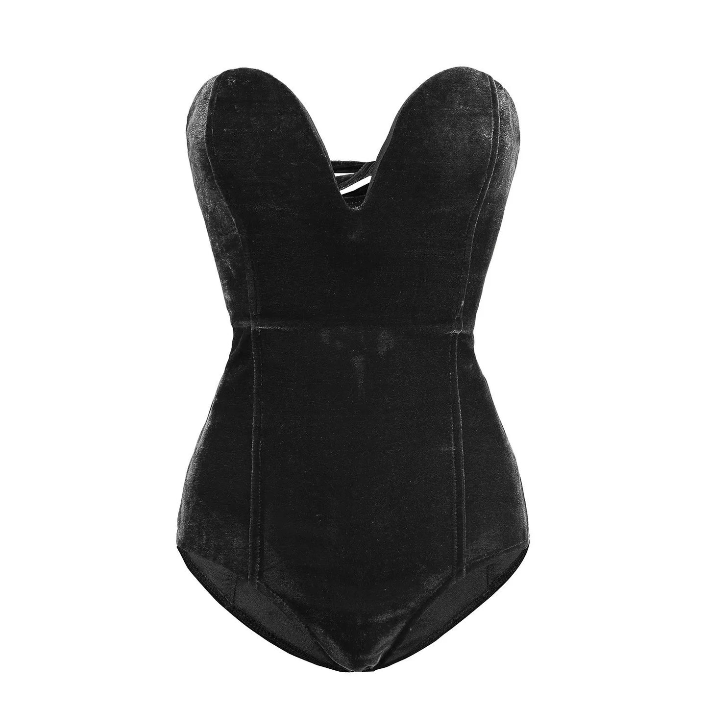 Velvet Strapless Lace Up Bodysuit