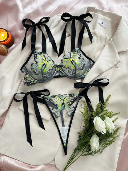 Delicate Butterfly Embroidery Lingerie Set