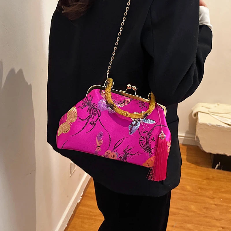 Embroidery Butterfly Bamboo Handbag