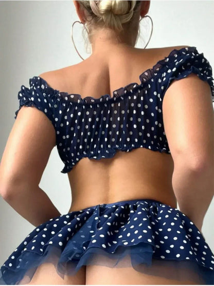 Polka Dot Off Shoulder Top & Skirt  Set