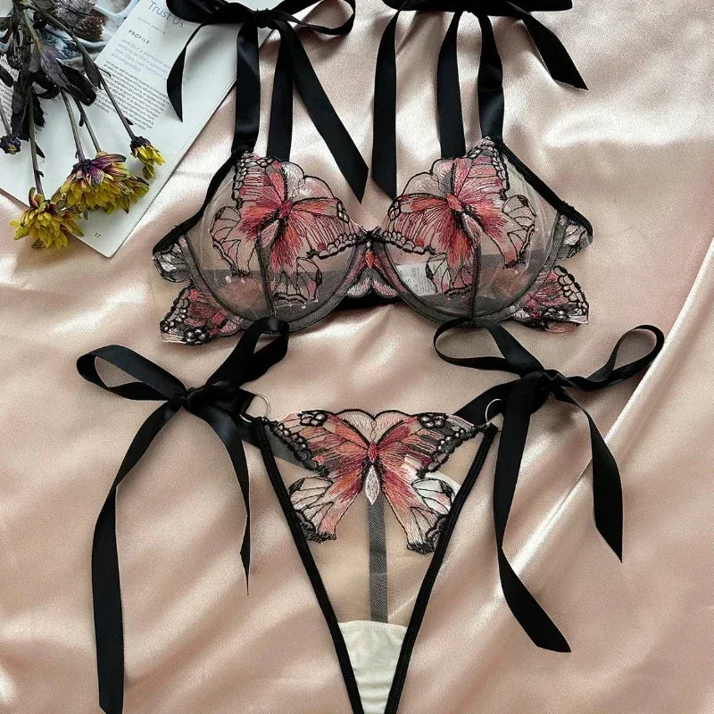 Delicate Butterfly Embroidery Lingerie Set