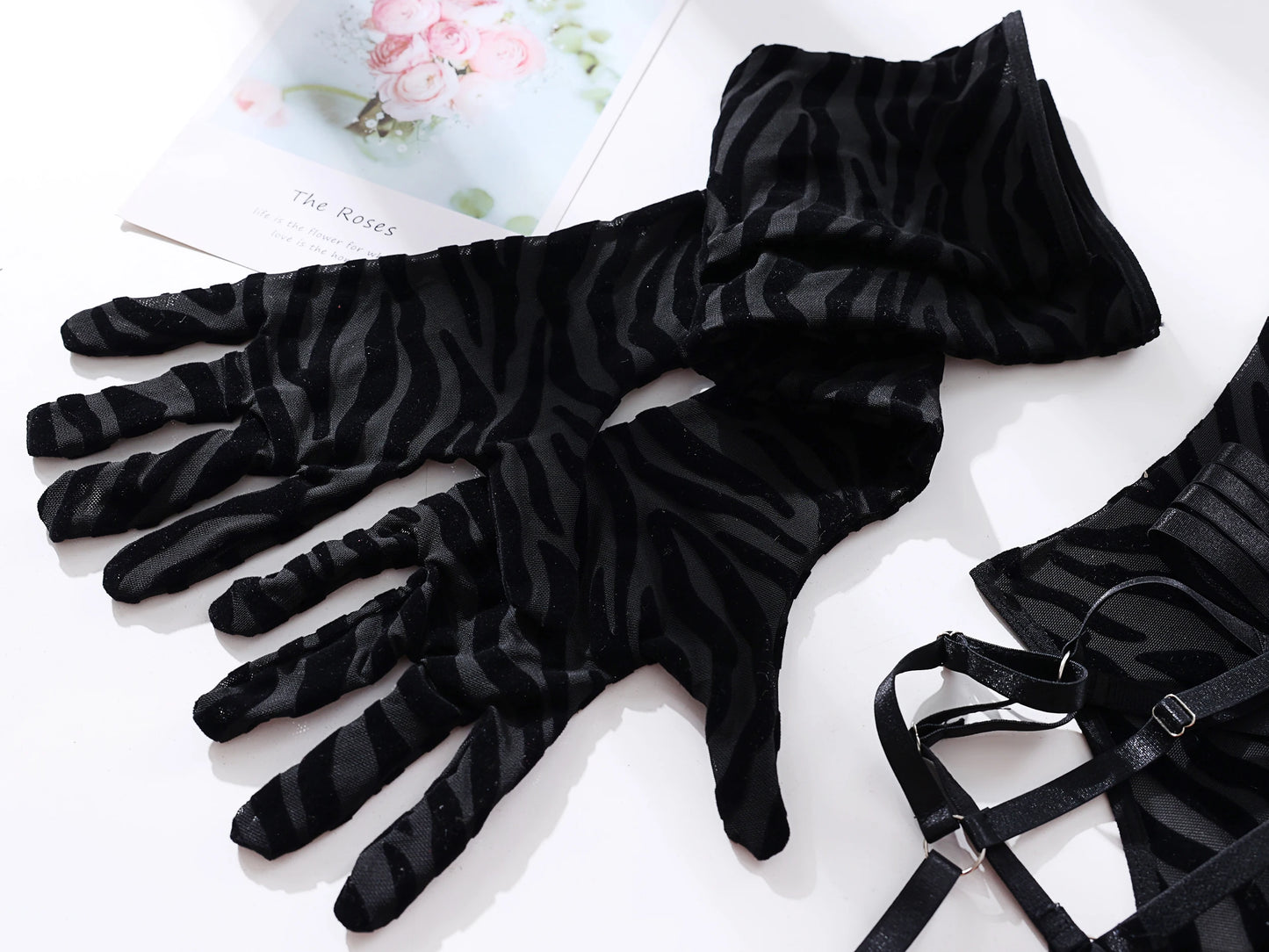 Sheer Mesh Bodysuit With Gloves  Set