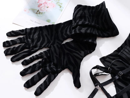 Sheer Mesh Bodysuit With Gloves  Set