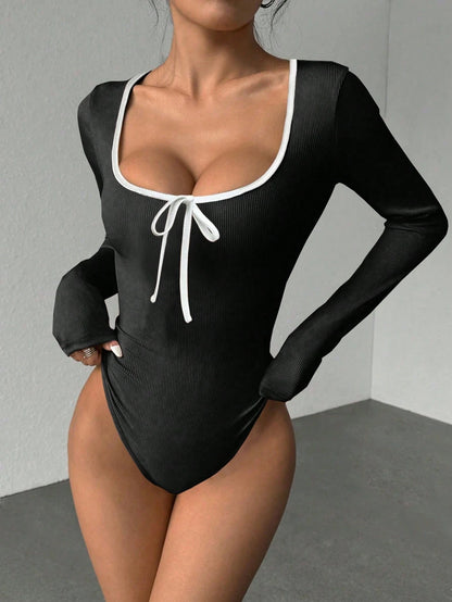 U-Neck Bow Long Sleeve Bodysuit