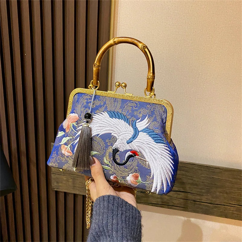 Embroidery Jacquard Bamboo Handbag