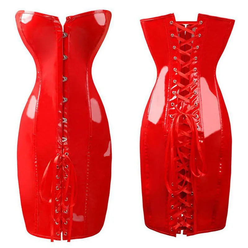 Lace Up Faux Patent Leather Corset Dress