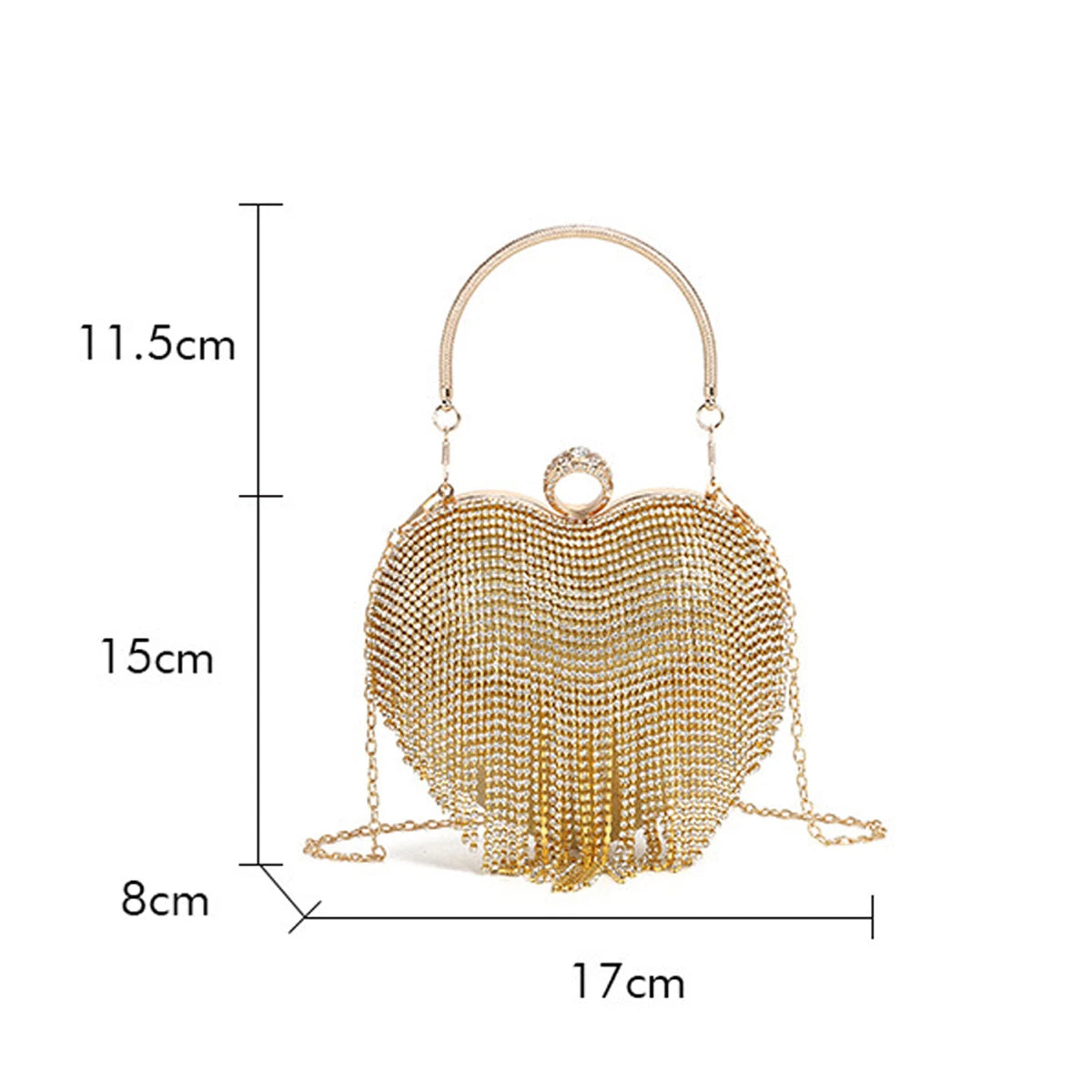 Rhinestone Fringe Heart Clutch