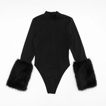Faux Fur Long Sleeve Bodysuit