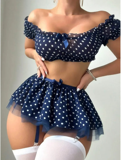 Polka Dot Off Shoulder Top & Skirt  Set