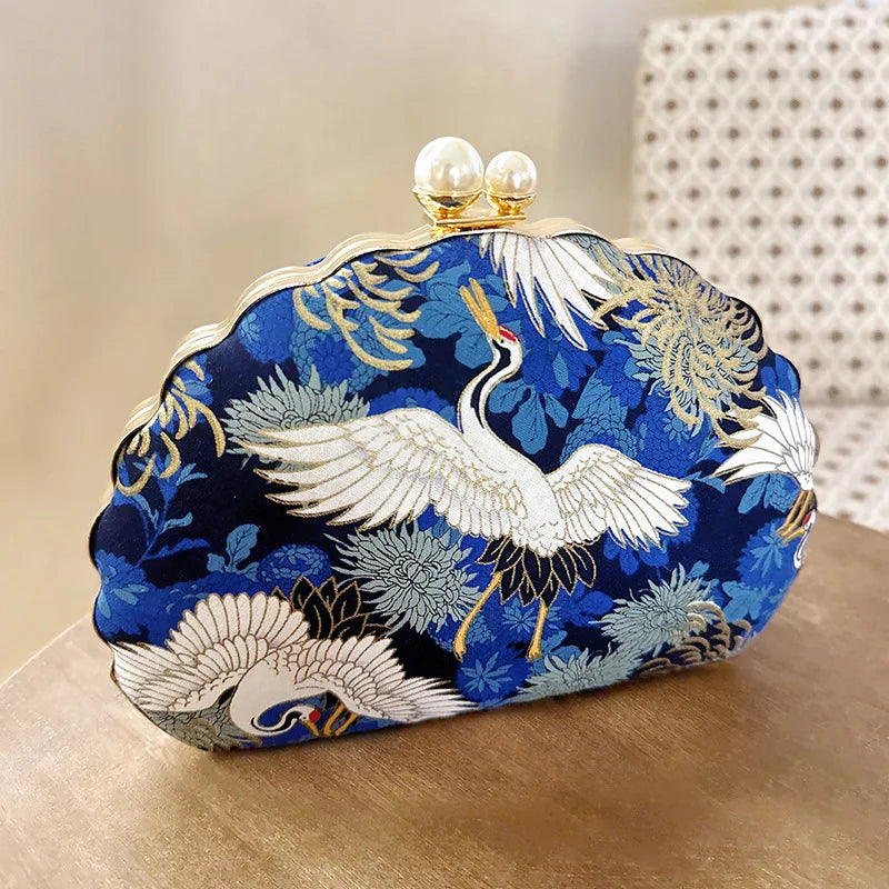 Stork Embroidery Clutch