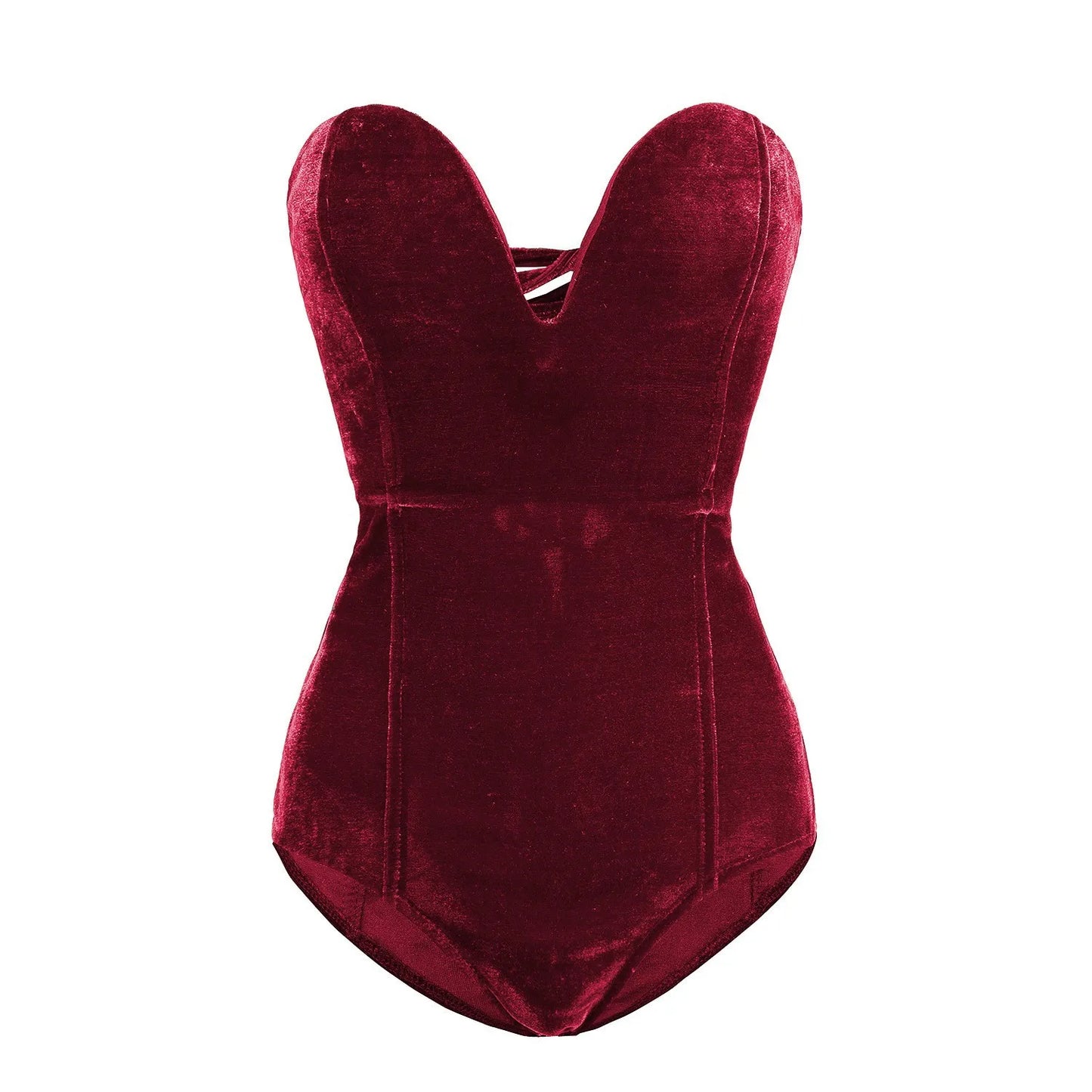 Velvet Strapless Lace Up Bodysuit