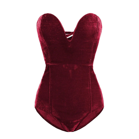 Velvet Strapless Lace Up Bodysuit
