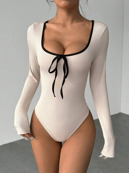 U-Neck Bow Long Sleeve Bodysuit