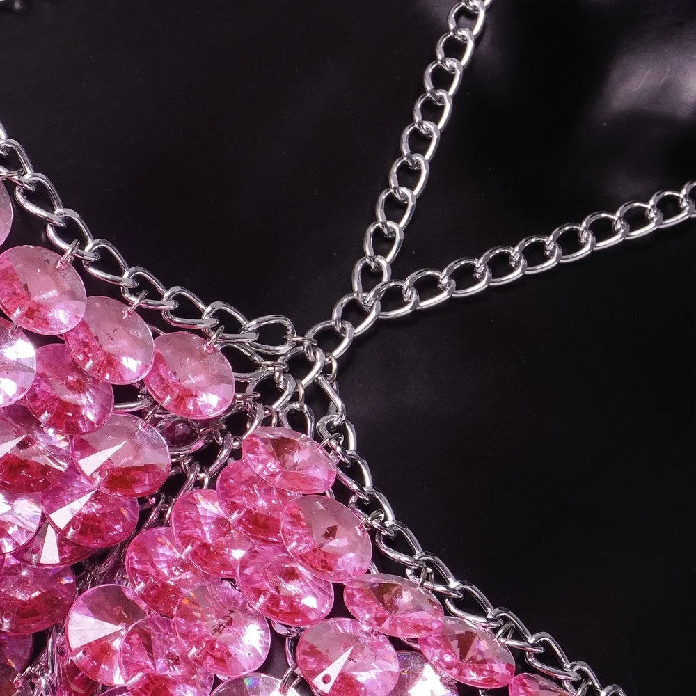 Pink Crystal Bra Body Chain