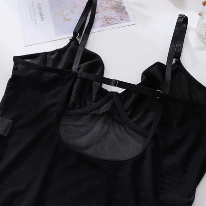 Sheer Mesh Bodysuit With Gloves  Set