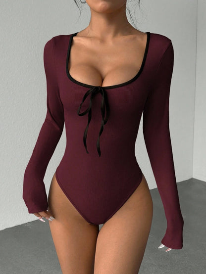 U-Neck Bow Long Sleeve Bodysuit