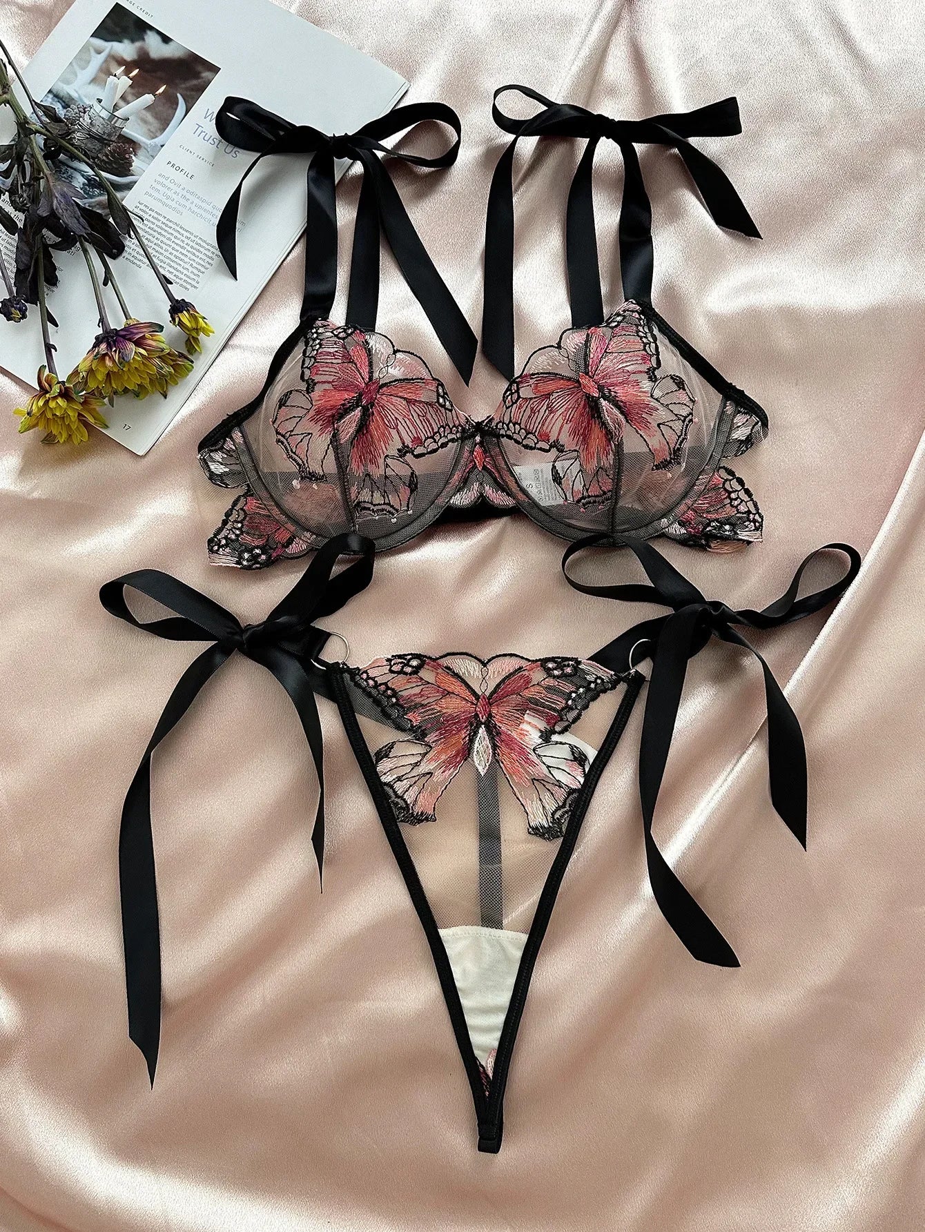 Delicate Butterfly Embroidery Lingerie Set