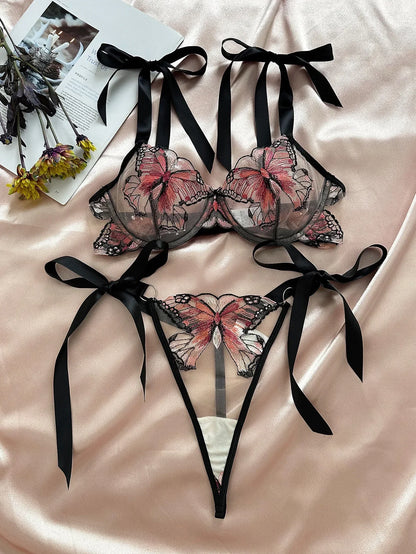 Delicate Butterfly Embroidery Lingerie Set