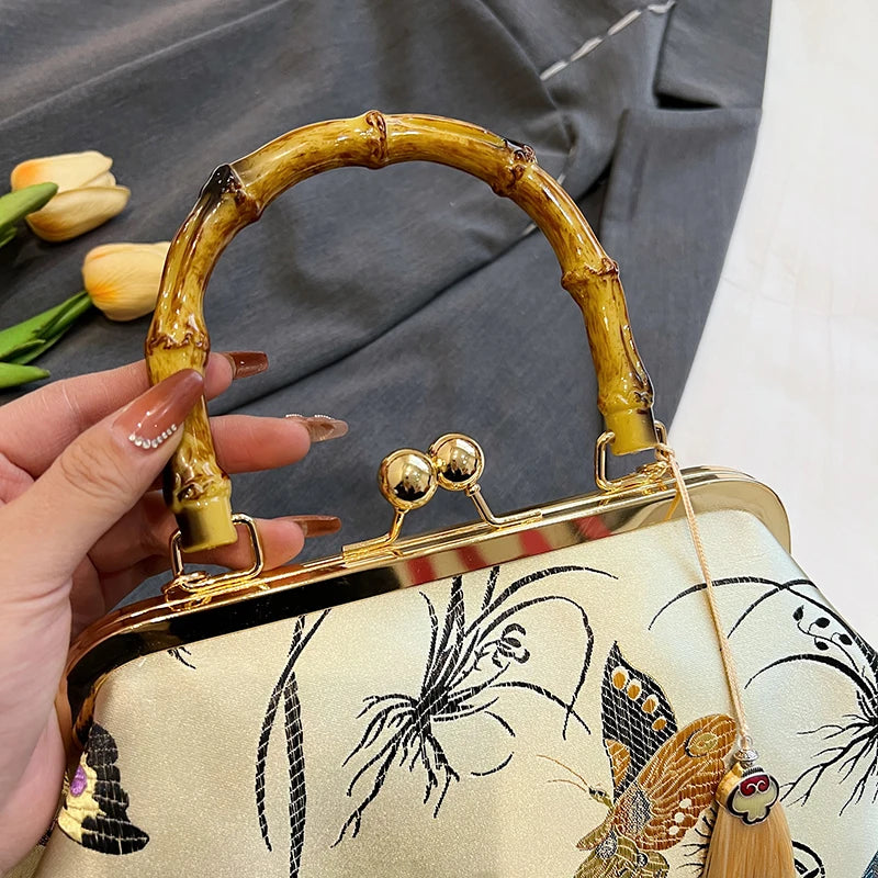 Embroidery Butterfly Bamboo Handbag