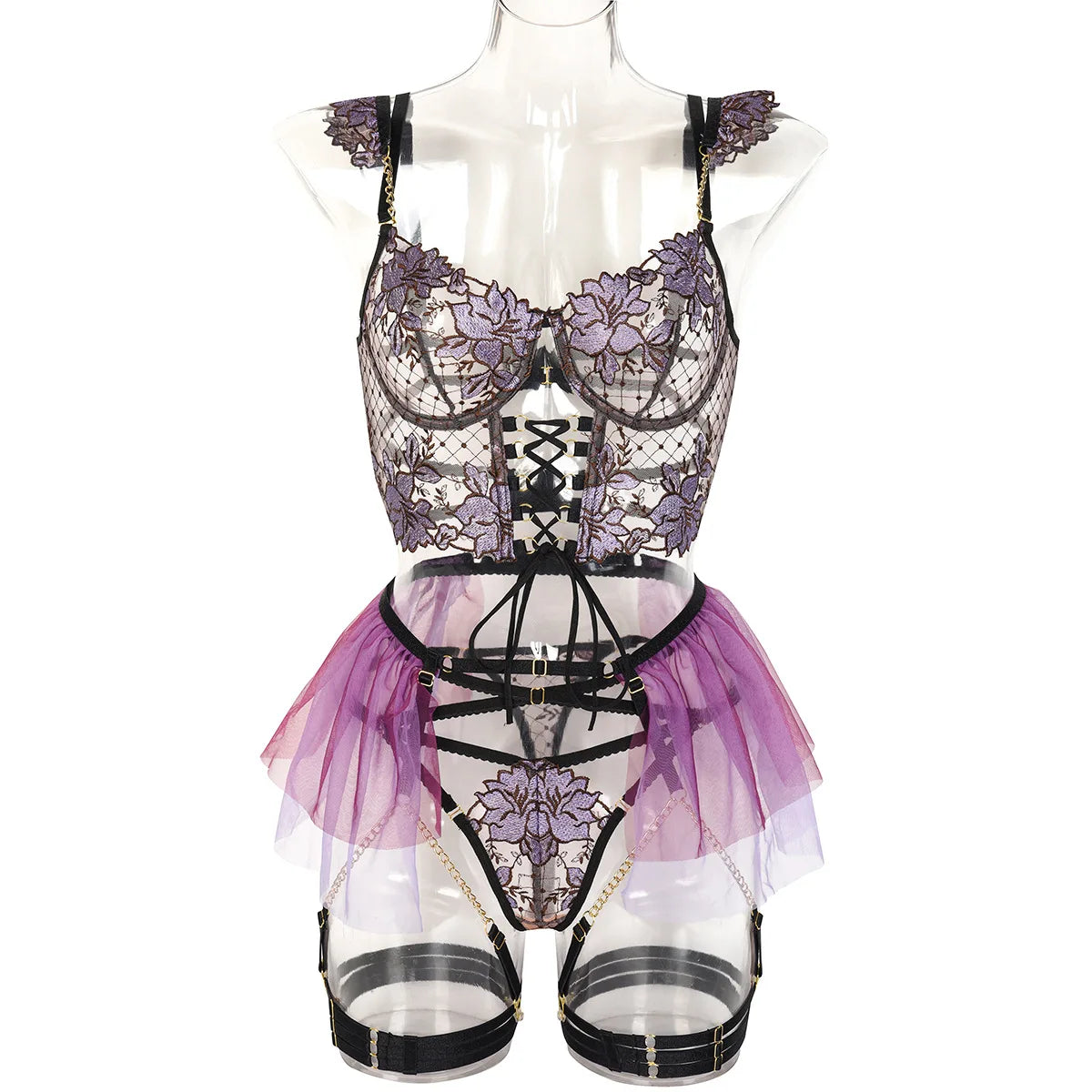 Floral Lace Tutu Lingerie Set