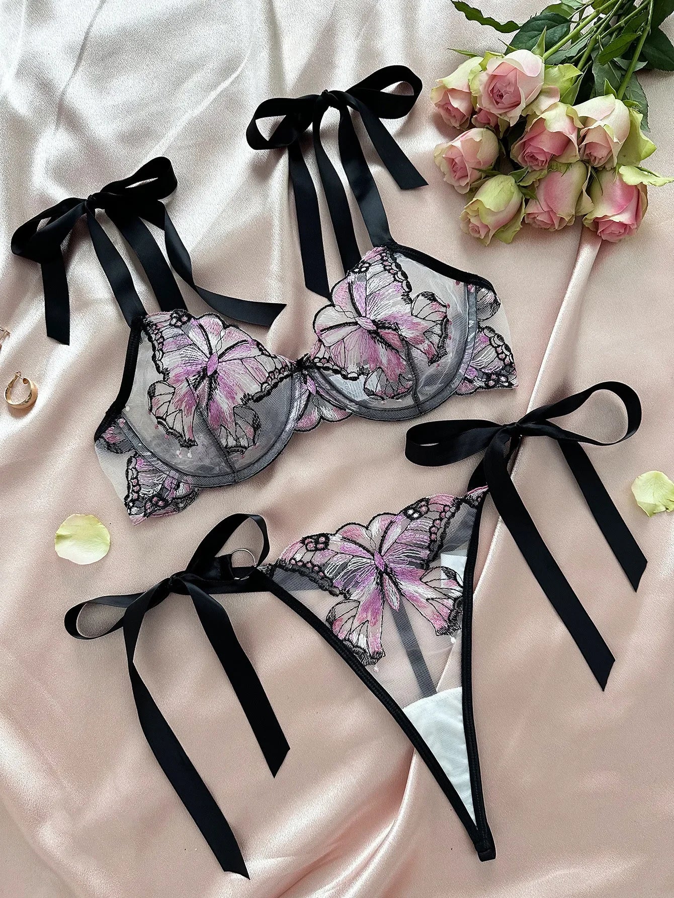 Delicate Butterfly Embroidery Lingerie Set