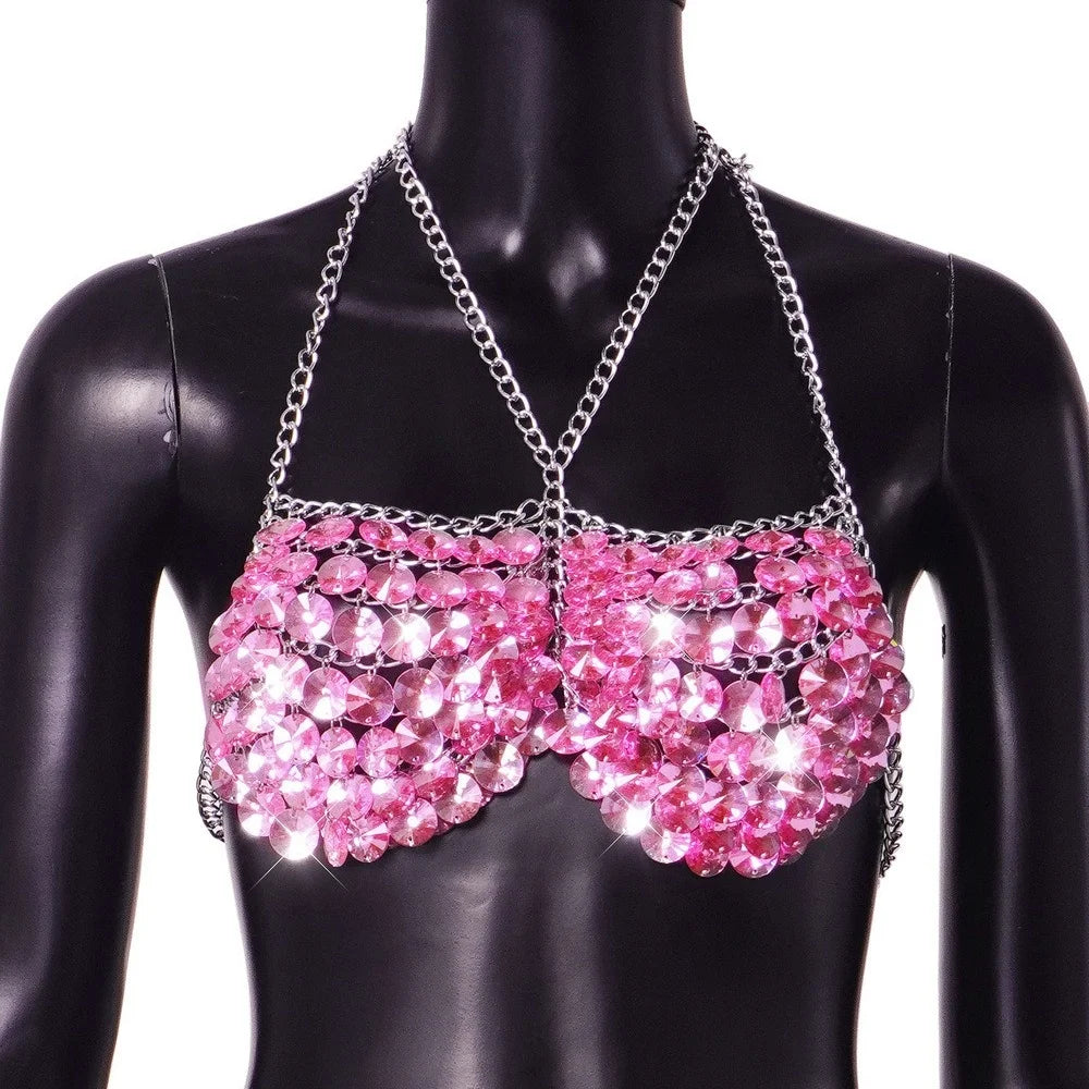 Pink Crystal Bra Body Chain