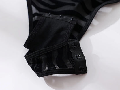 Sheer Mesh Bodysuit With Gloves  Set
