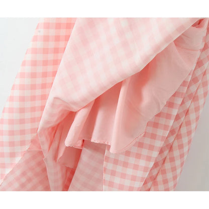 Pink Gingham Maxi Halter Dress
