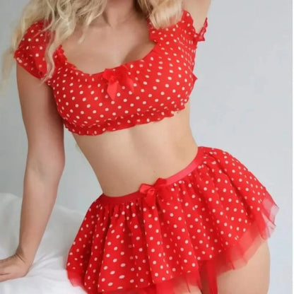 Polka Dot Off Shoulder Top & Skirt  Set