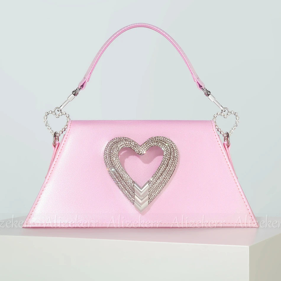 Rhinestone Heart Satin Handbag