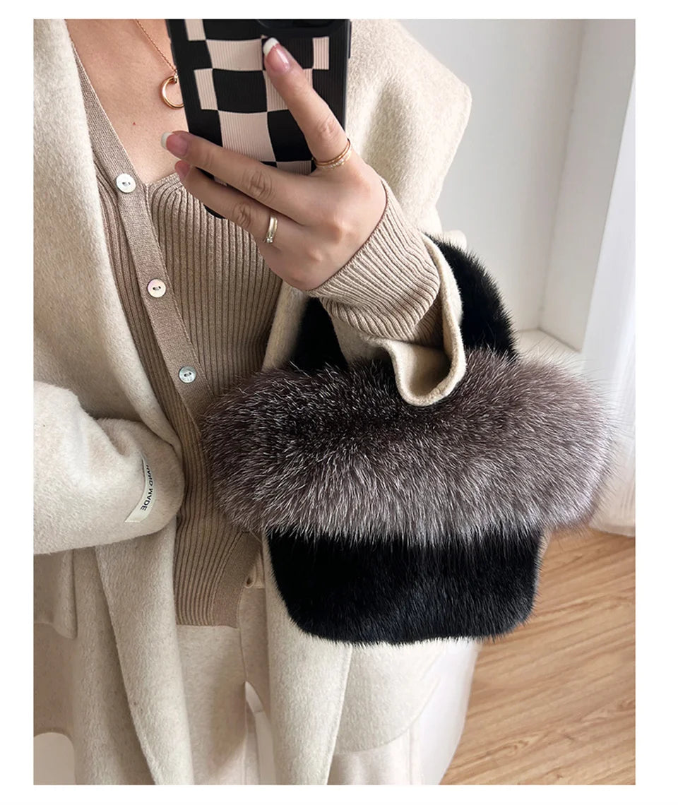 Real Mink Fur Handbag