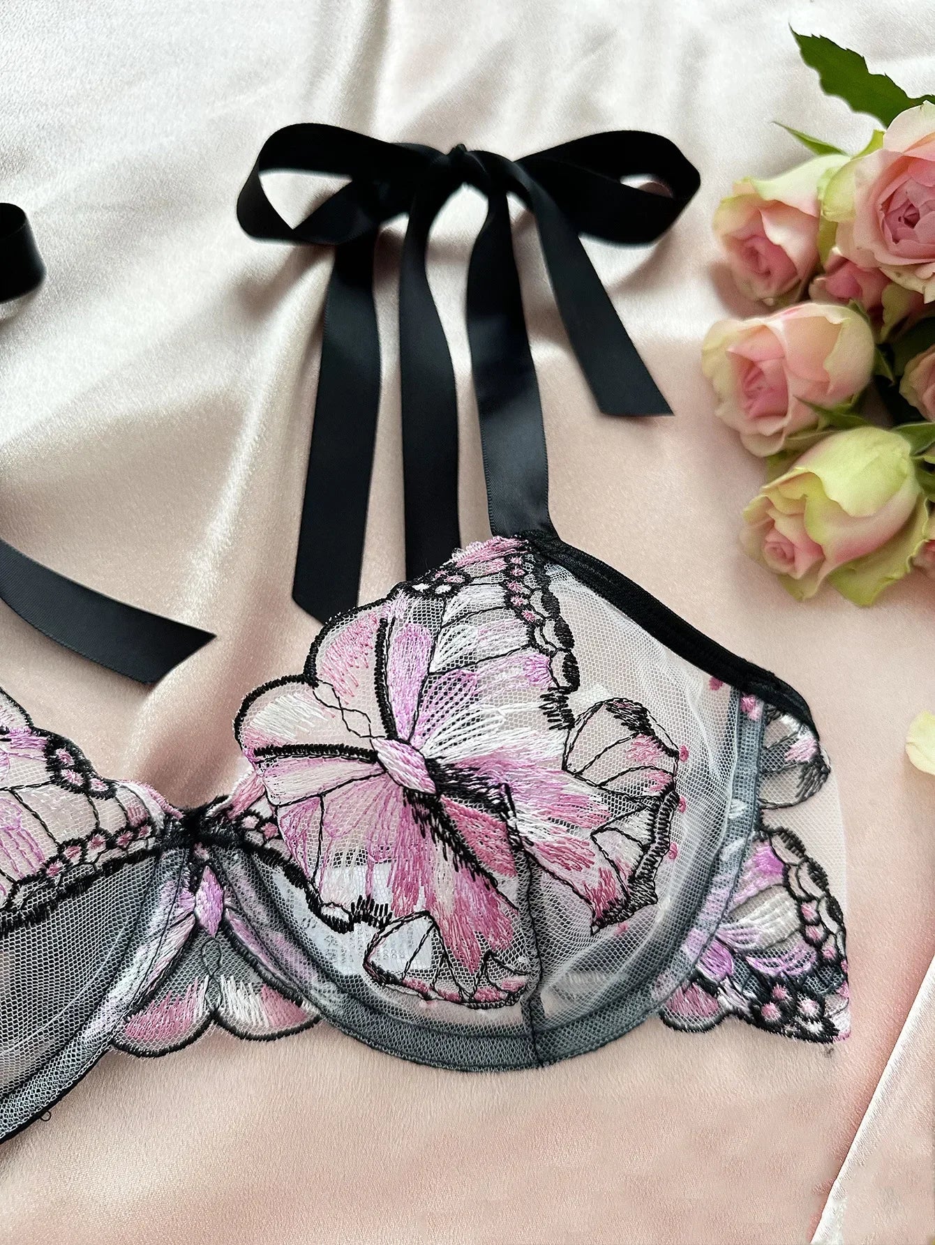 Delicate Butterfly Embroidery Lingerie Set