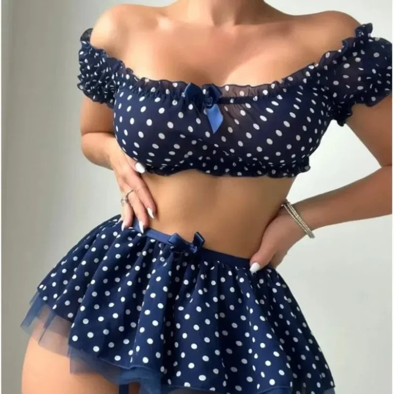 Polka Dot Off Shoulder Top & Skirt  Set