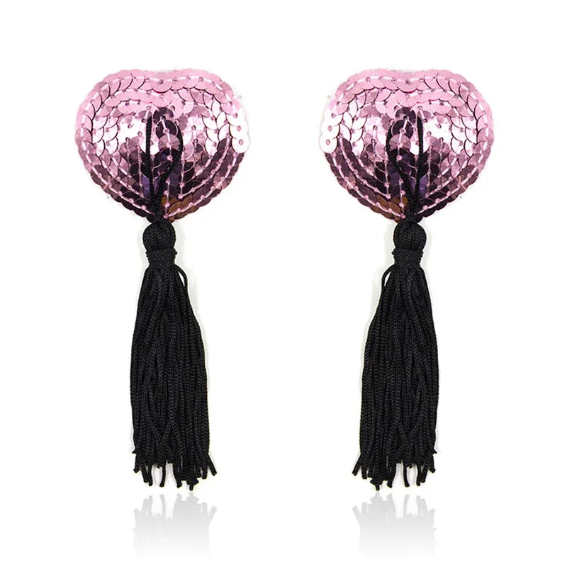 Sequin Tassels Heart Shape Nipple Stickers Pasties