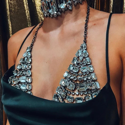 Rhinestone Body Chain Halter Top