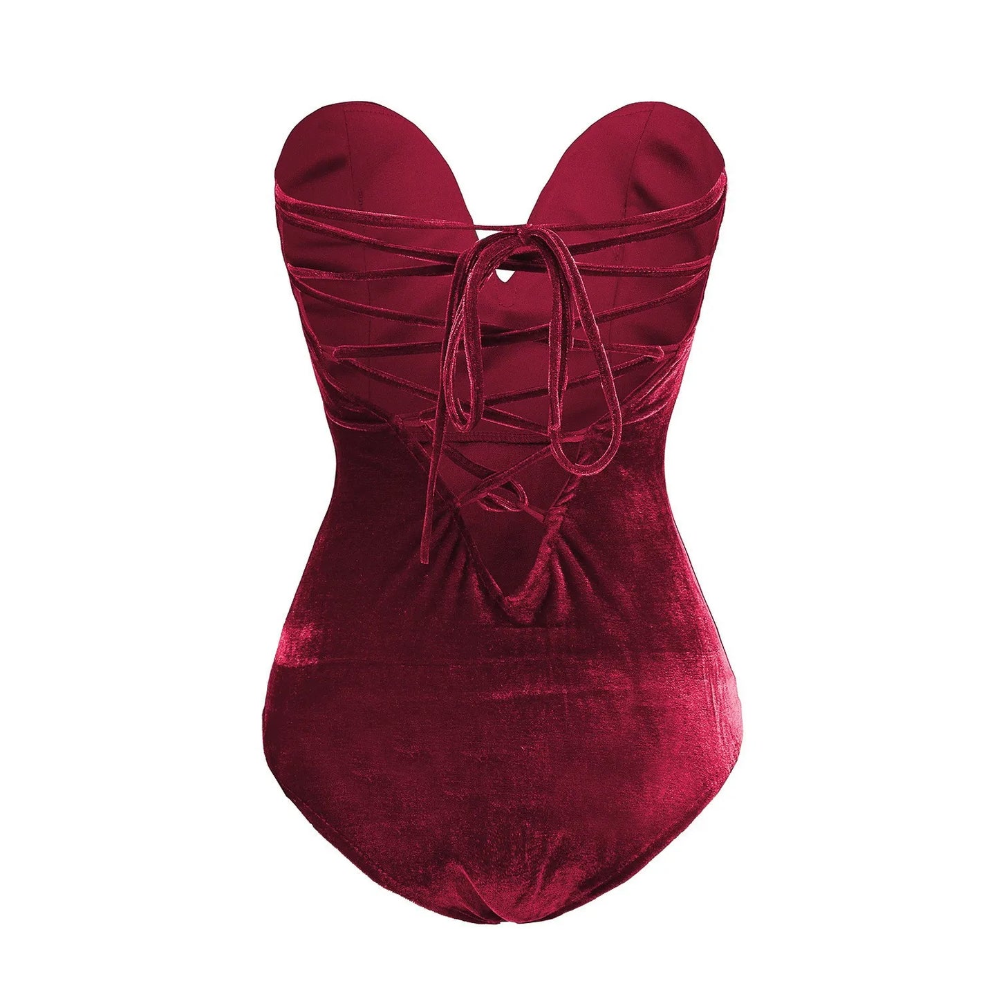 Velvet Strapless Lace Up Bodysuit