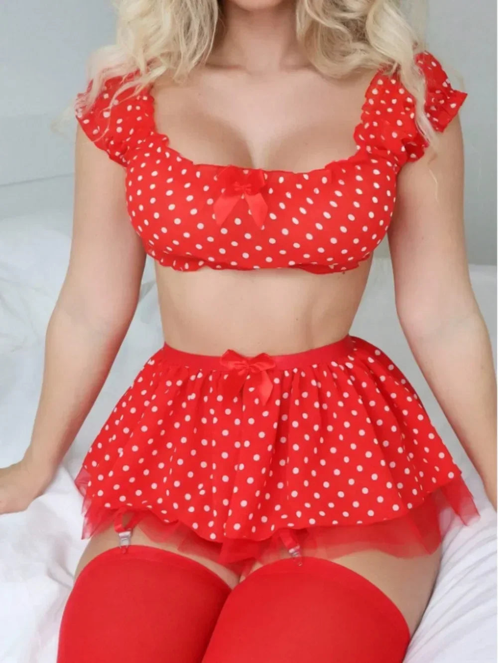 Polka Dot Off Shoulder Top & Skirt  Set