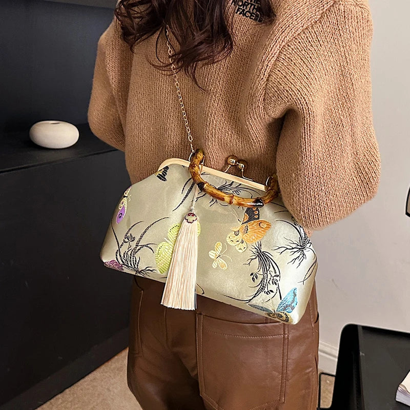 Embroidery Butterfly Bamboo Handbag