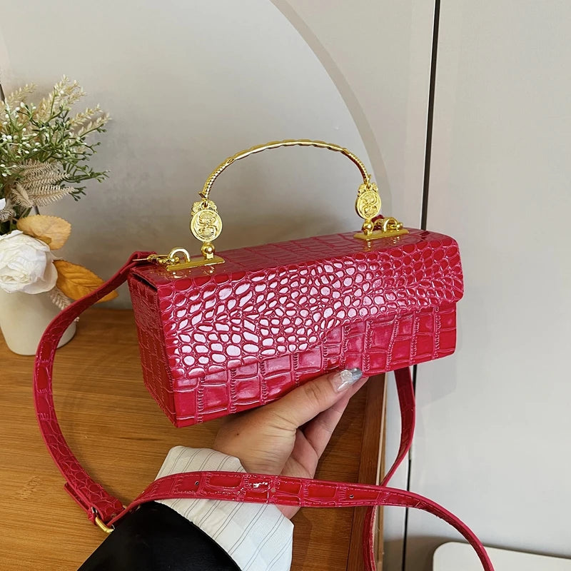 Faux Crocodile Box Handbag