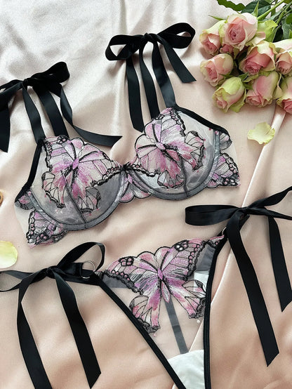 Delicate Butterfly Embroidery Lingerie Set