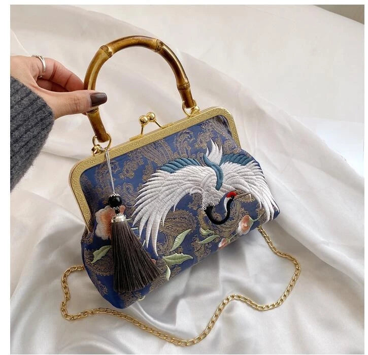 Embroidery Jacquard Bamboo Handbag