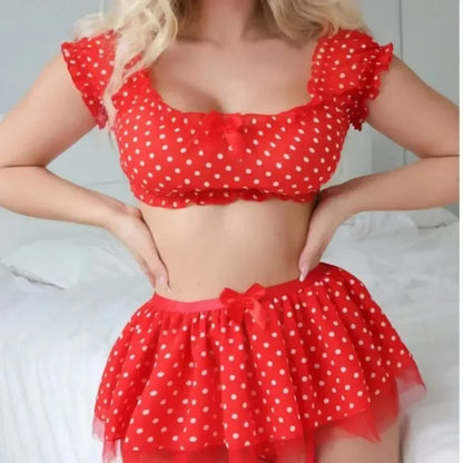 Polka Dot Off Shoulder Top & Skirt  Set