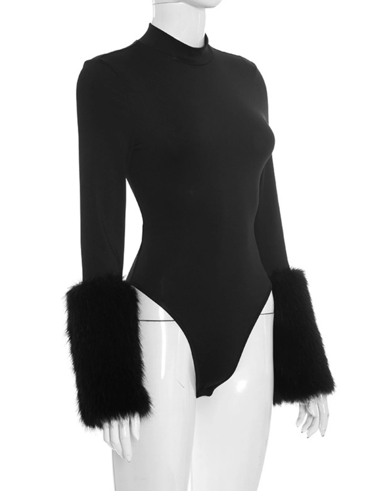 Faux Fur Long Sleeve Bodysuit
