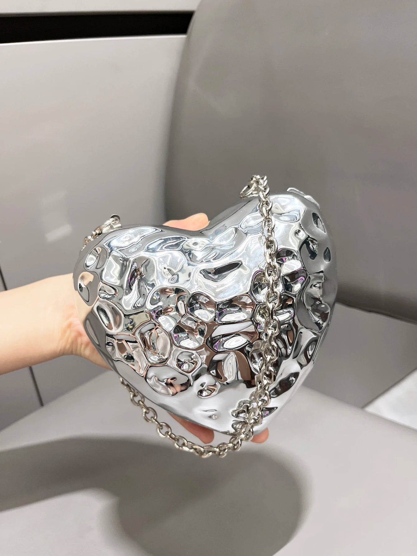 Hammered Chrome Heart Purse