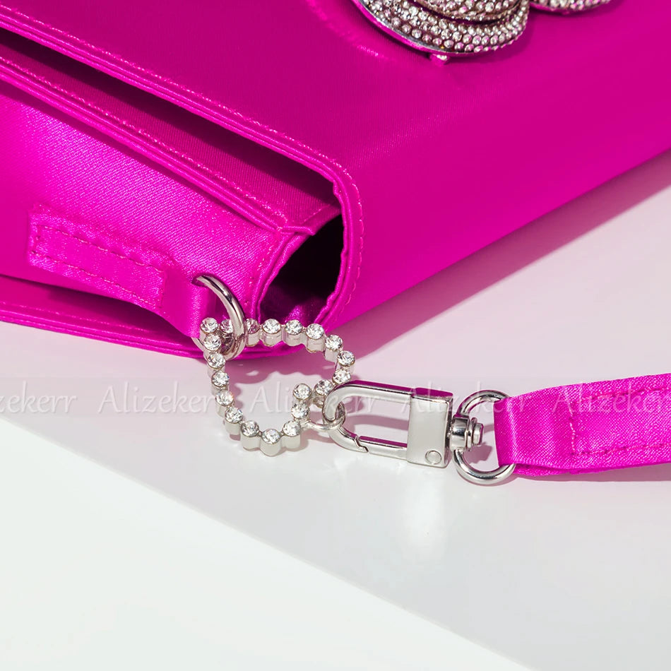 Rhinestone Heart Satin Handbag