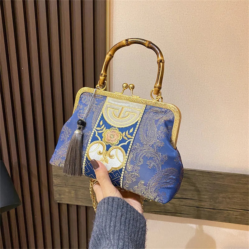 Embroidery Jacquard Bamboo Handbag